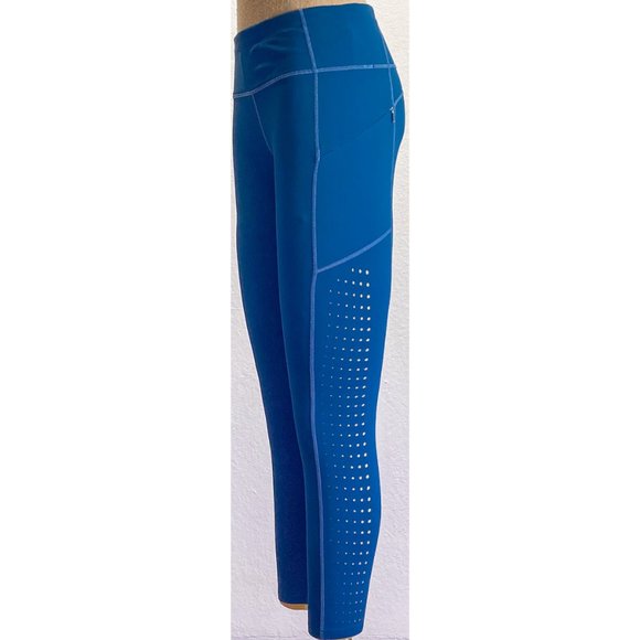 NWOT Athleta Blue Low Rise Lace 3 Pockets Draw String Long Activewear Leggings S - Picture 2 of 11